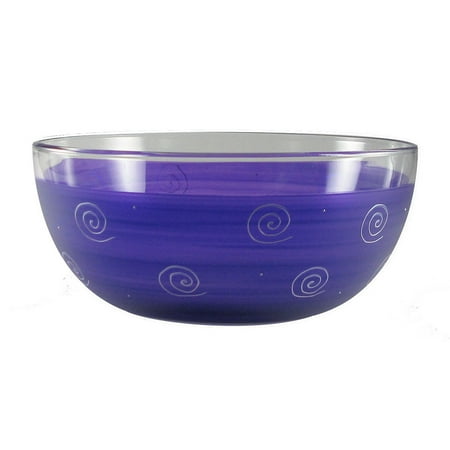 Purple and White Swirls and Dots Hand Painted Glass Serving Bowl 11