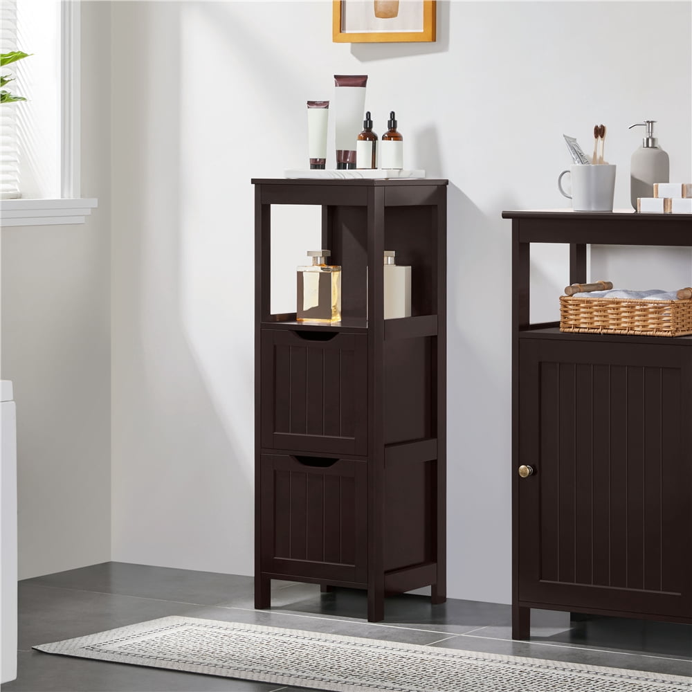 Yaheetech Bathroom Floor Cabinet with 2 Drawers, Free-Standing Side Storage Organizer with 1 Shelf, Wooden Multifunctional Rack Stand, Espresso
