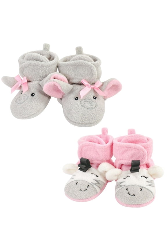 Infant Girl Cozy Fleece Booties, Elephant Zebra, 0-6 Months