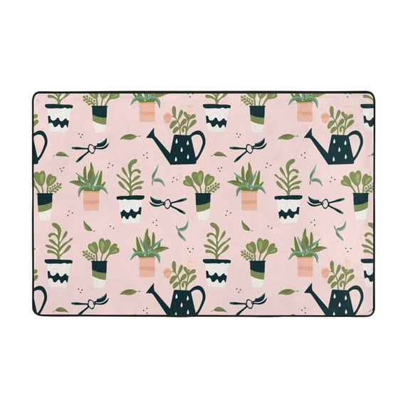 XMXT Non-Slip Area Rug, Pink Potted Plants Polyester Rugs for Living Room, 36 x 24 inches