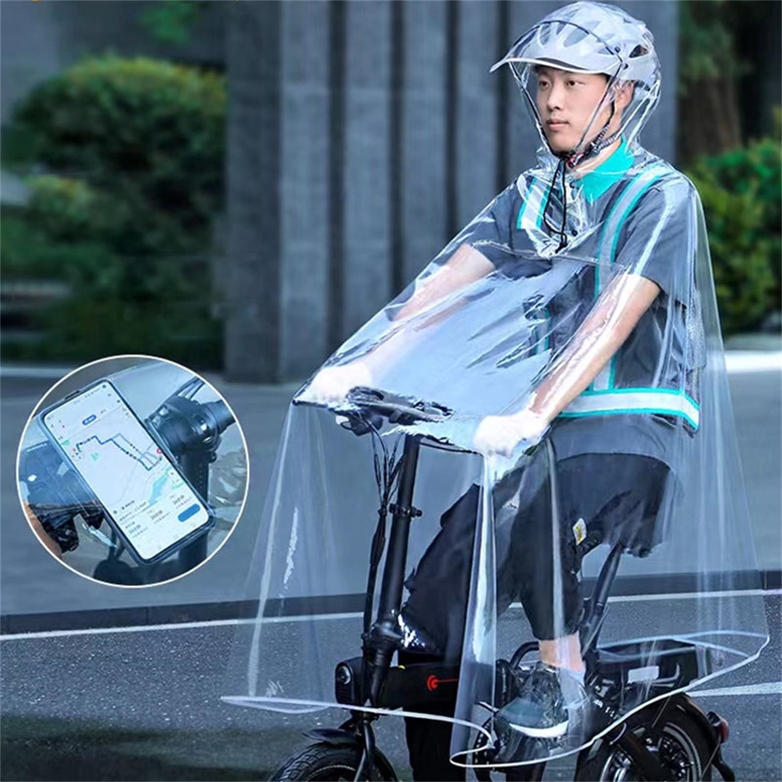 Mictong electric scooter rain cover, waterproof rain cover, outdoor bicycle electric motorcycle scooter riding raincoat, fully transparent with mirror rain cover, white, 1 piece