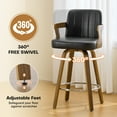 thumbnail image 2 of 26"Mid Century Modern Bar Stools Swivel Counter Height Bar Stools with Back and Dual Arms Faux Leather Upholstered Bar Chairs with Bent Wood Legs for Kitchen Island Black, 2 of 12