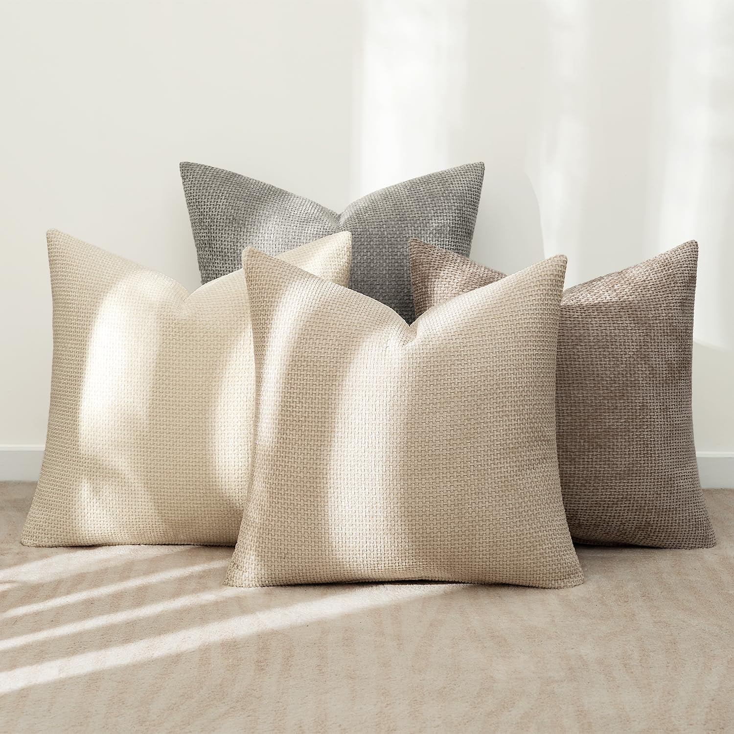 Lomyolo Set of 4 Chenille Pillow Covers - 20x20 Inch Soft Farmhouse Decor for Couch, Sofa, Bedroom Spring Summer Farmhouse Accent Boho Cushions Decor