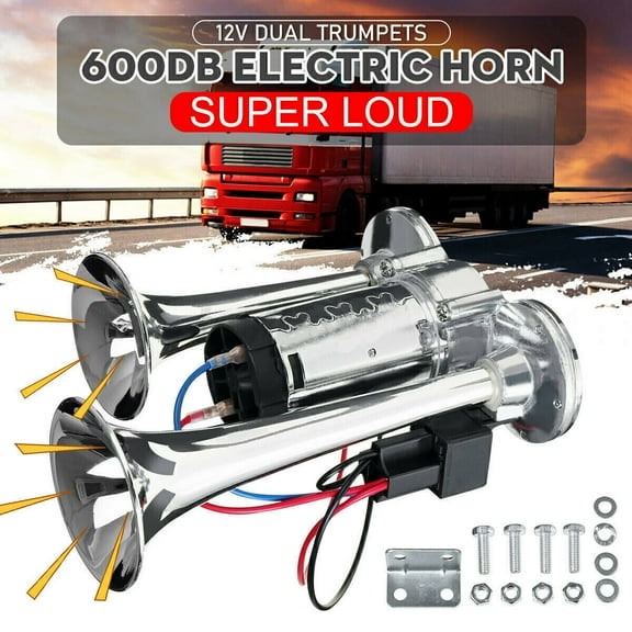 1x Super Loud Train Electric Air Horn 600DB Dual Trumpets Car,Truck,Boat Speaker