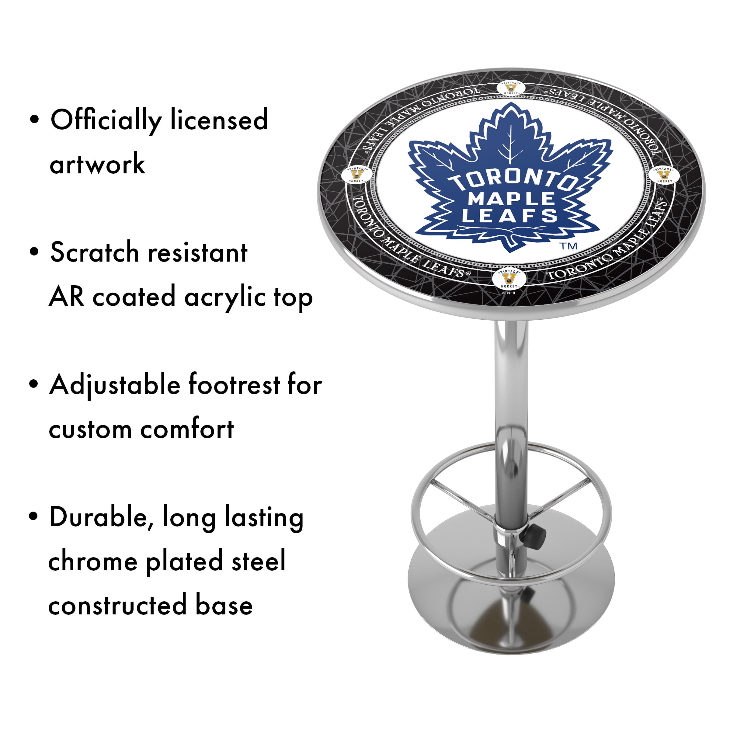 Toronto Maple Leafs Throwback Bar Table with Adjustable Footrest and Acrylic Top
