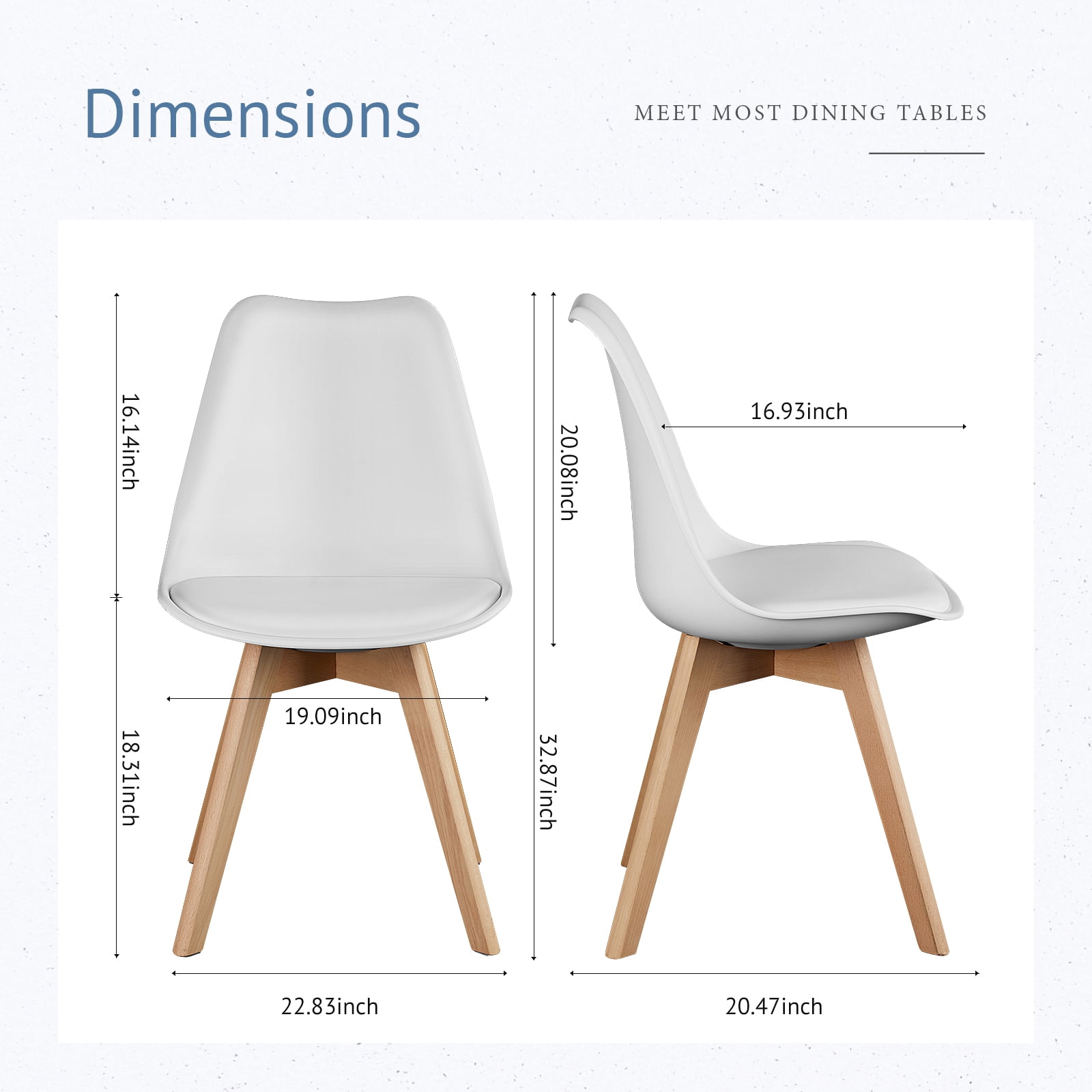 MAYEERTY Upholstered Dining Chairs Armless Side Chairs Set of 4 Solid Wood Legs Curved Backrest Living Room Kitchen Restaurant