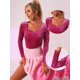 thumbnail image 2 of Top de terciopelo para mujer con cuello en forma de corazón elegante camiseta de manga larga Rosa caliente L, 2 of 5