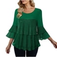 thumbnail image 2 of Laqbezok Chic Tiered Ruffle Sequin Top, Women's Round Neck Sparkly Loose Blouse, Elegant Evening Party Fashion Outfit, 2 of 7