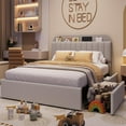 thumbnail image 6 of Eastvita Queen Size Boucle Upholstered Platform Bed Frame - Storage Drawers & Bookcase Headboard, Noise-Free, Grey, 6 of 7