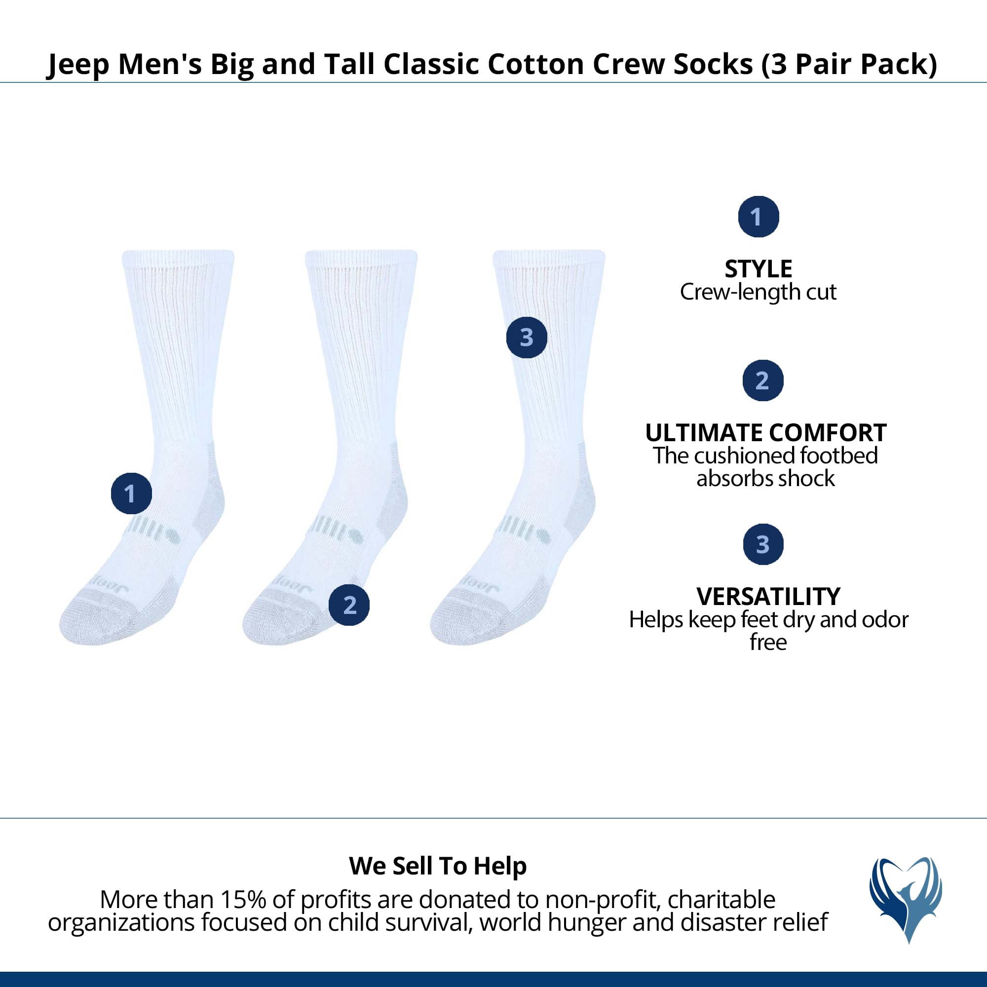 Jeep  Classic Cotton Crew Socks (3 Pair Pack) (Men Big & Tall)
