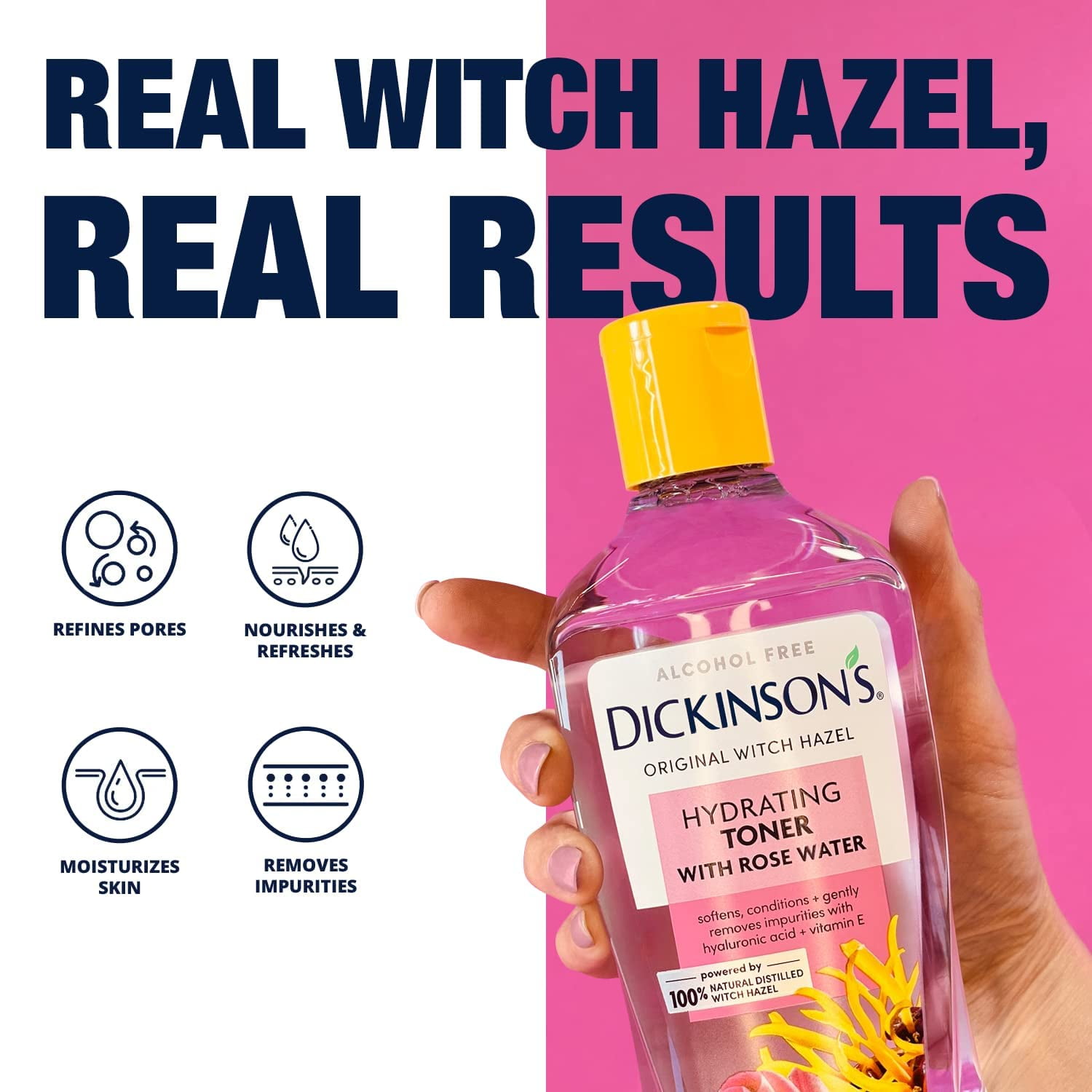 Dickinson's Hydrating Witch Hazel Toner with Rosewater, Alcohol Free, 16 fl oz