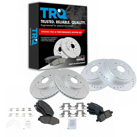 TRQ Front and Rear Performance Brake Pad & Rotor Kit Brake Pads Brake Rotors Set Semi-Metallic Fits Select 2003-2008 Honda Pilot