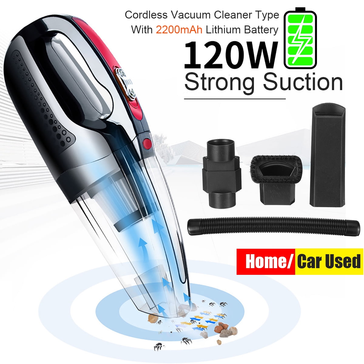 120W Wet & Dry Vacuum Cleaner Car Cordless Handheld Rechargeable Home Portable 