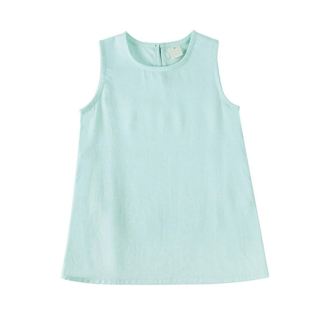 Bwiyojiz Robe Sans Manches à Col Rond Tailles 90-130, Robe d'Été Décontractée Mignonne Unie à Col Rond pour Bébé de Petite et Moyenne Taille, 3 Ans, Cadeaux pour la Famille, Vert Menthe