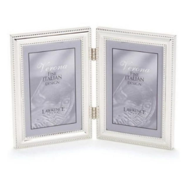 4x6 Hinged Double - Vertical - Metal Picture Frame Silver-Plate with Delicate Beading