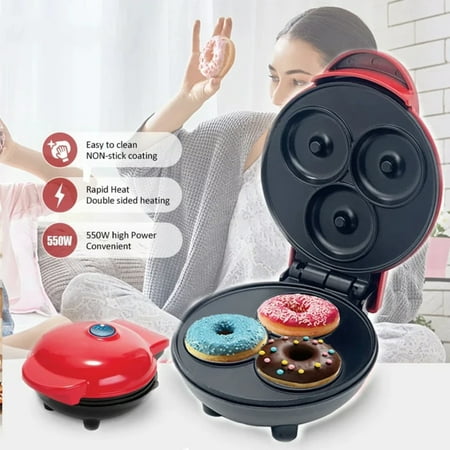 

DGSDDK Mini Portable Non-stick 3-hole Donut Machine - Perfect for Homemade Children‘s Snack Desserts at Home with 110V/220V Voltage Options - Easy to Use and Clean - Compact and Lightweig