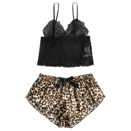 

Rovga Women Sleepwear Lingerie Lace Pajamas Set 2 Piece Set Cami Shorts Nightwears For Ladies