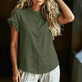 thumbnail image 4 of Neewe Women Loose Casual Short Sleeve Button Up Shirt Solid Color Blouse Round Neck Basic Collared Daily Top, 4 of 5