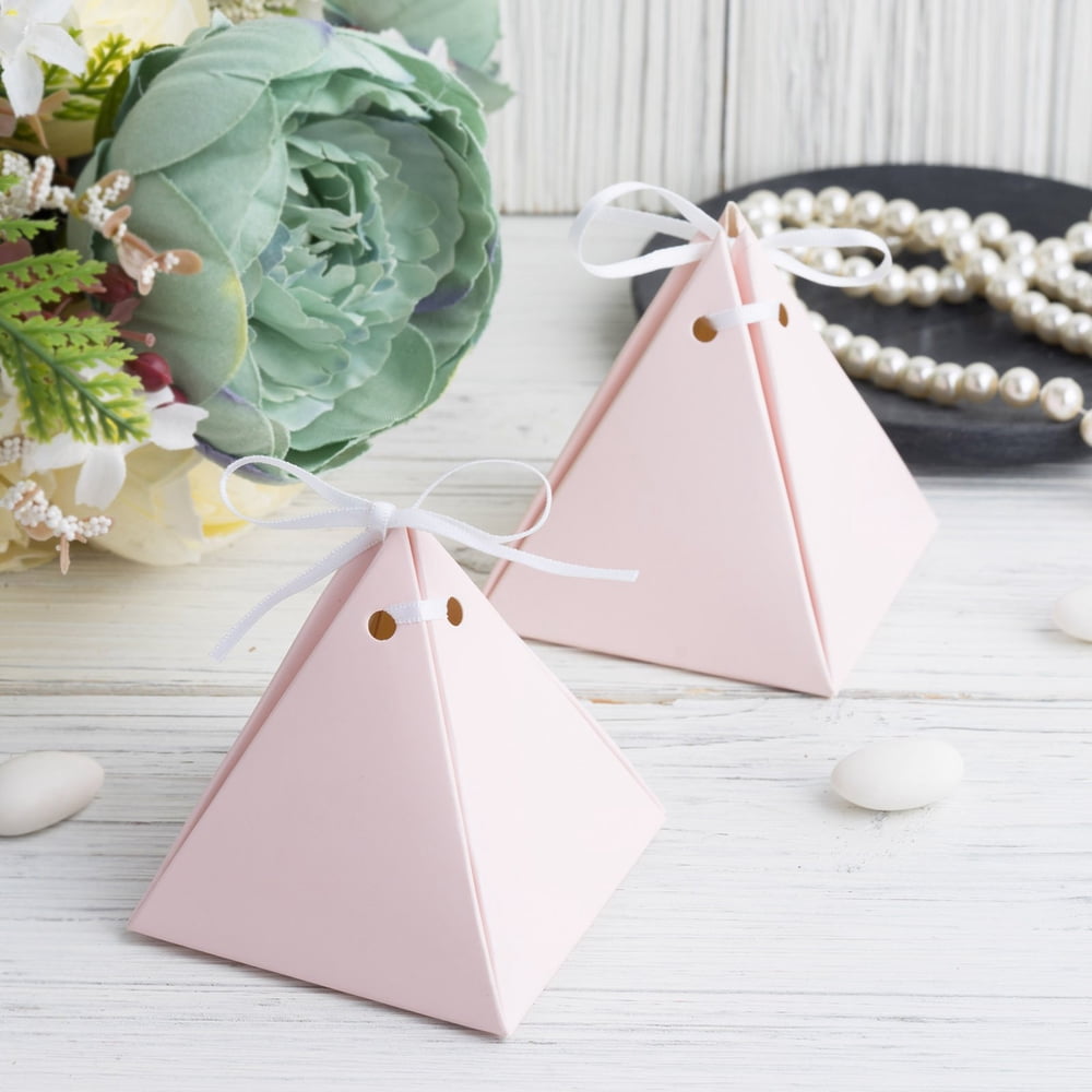 25 Pack Pyramid Party Favor Boxes with Satin Ribbons Card Stock