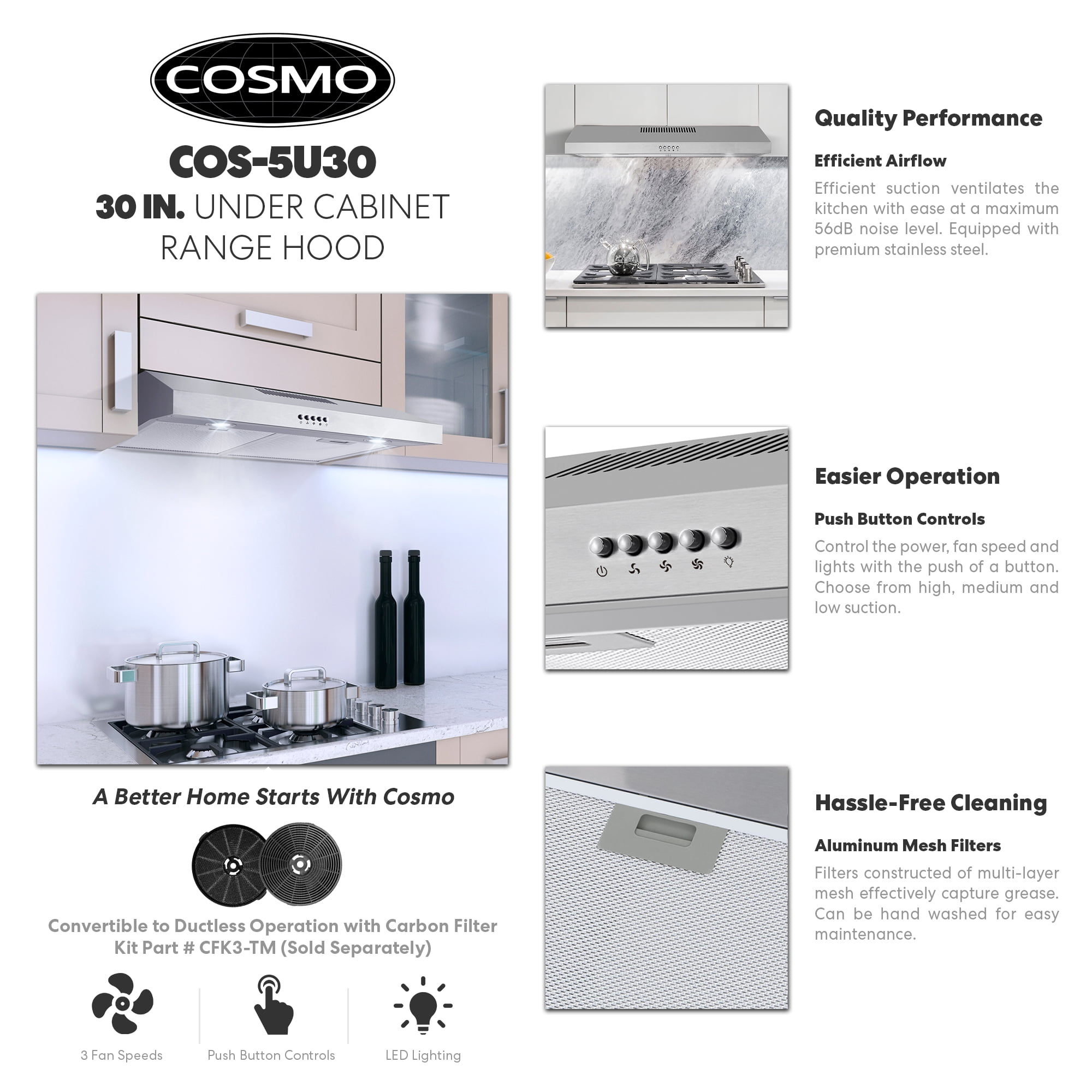 Cosmo COS5MU30 30 in. Under Range Hood Ductless Convertible