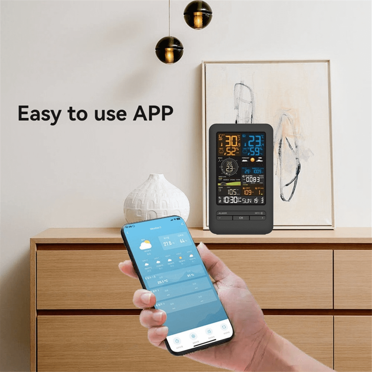 Tuya Weather Station Alarm Wifi Digital Wind Speed Direction Rainfall Light Index Air Quality Temperature Humidity Meter,Photo Color