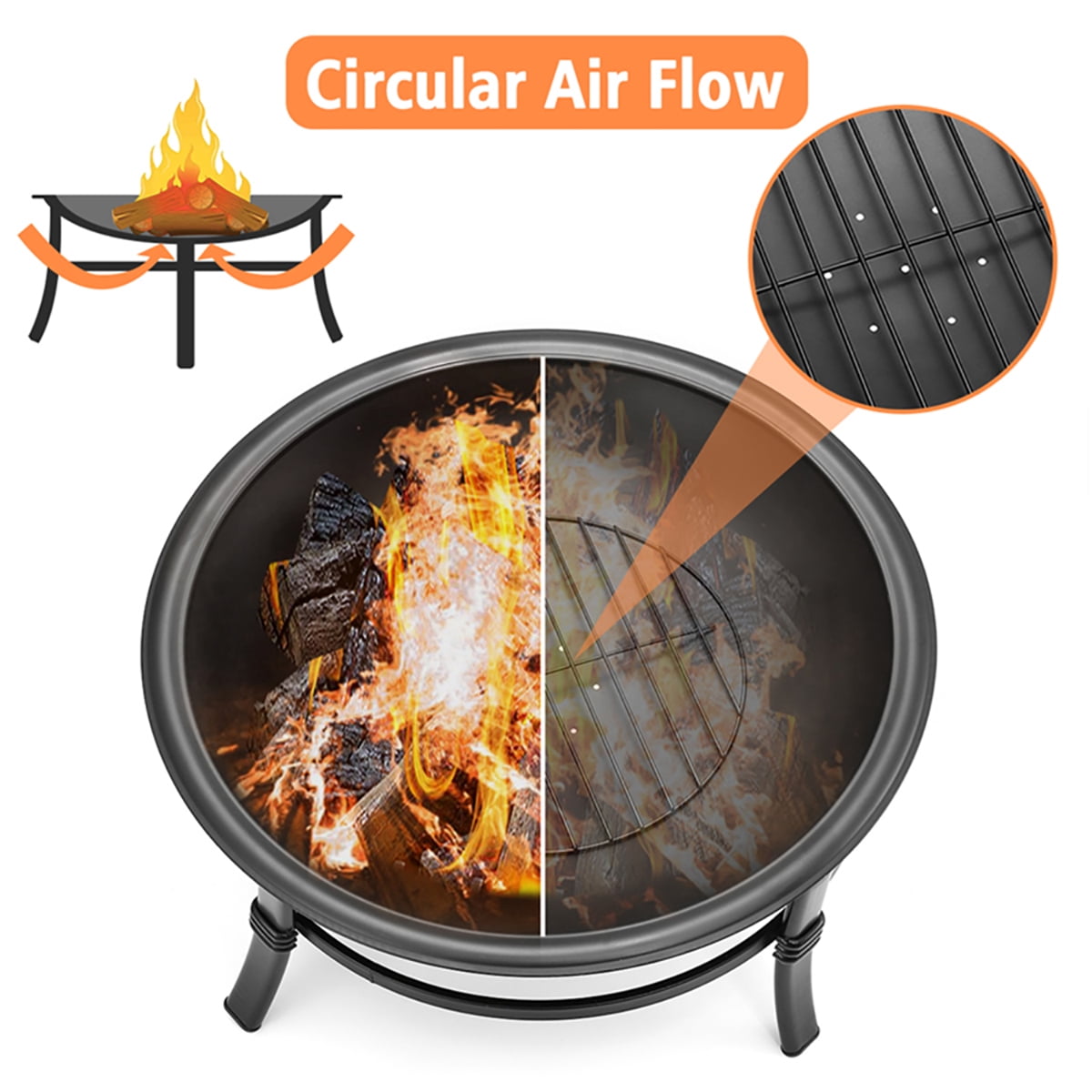 Singlyfire 26 inch Fire Pit for Outside Portable Fire Pit Wood Burning Small Fire Bowl for Camping Picnic Bonfire Patio Outside Backyard Garden Firepit with Log Grate, Poker