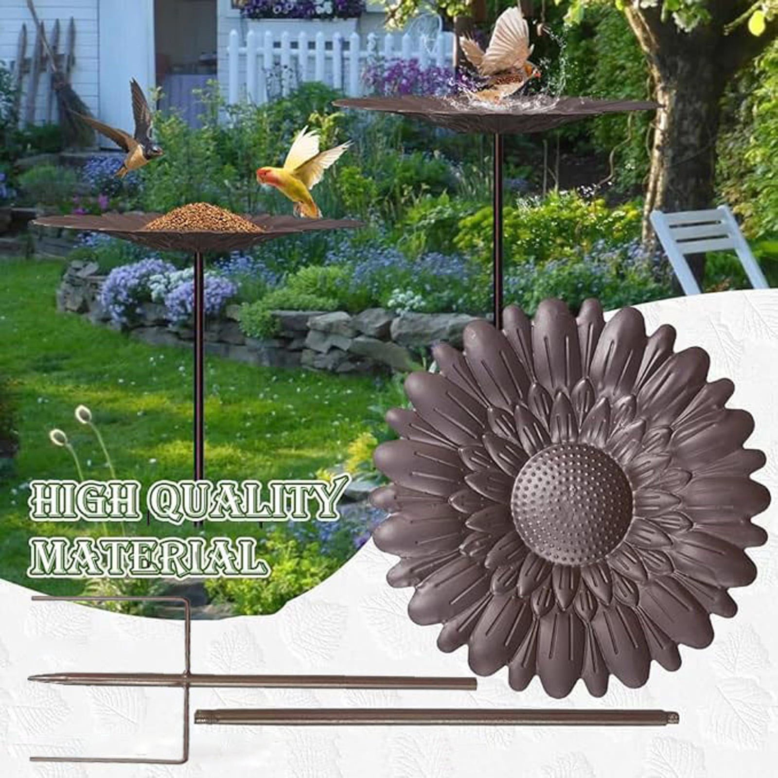 Metal Hummingbirds Feeder, Outdoor Birdbath with Stake for Garden & Yard, Holds Water & Food, Easy Ground Insert, Rustproof for Patio Decor