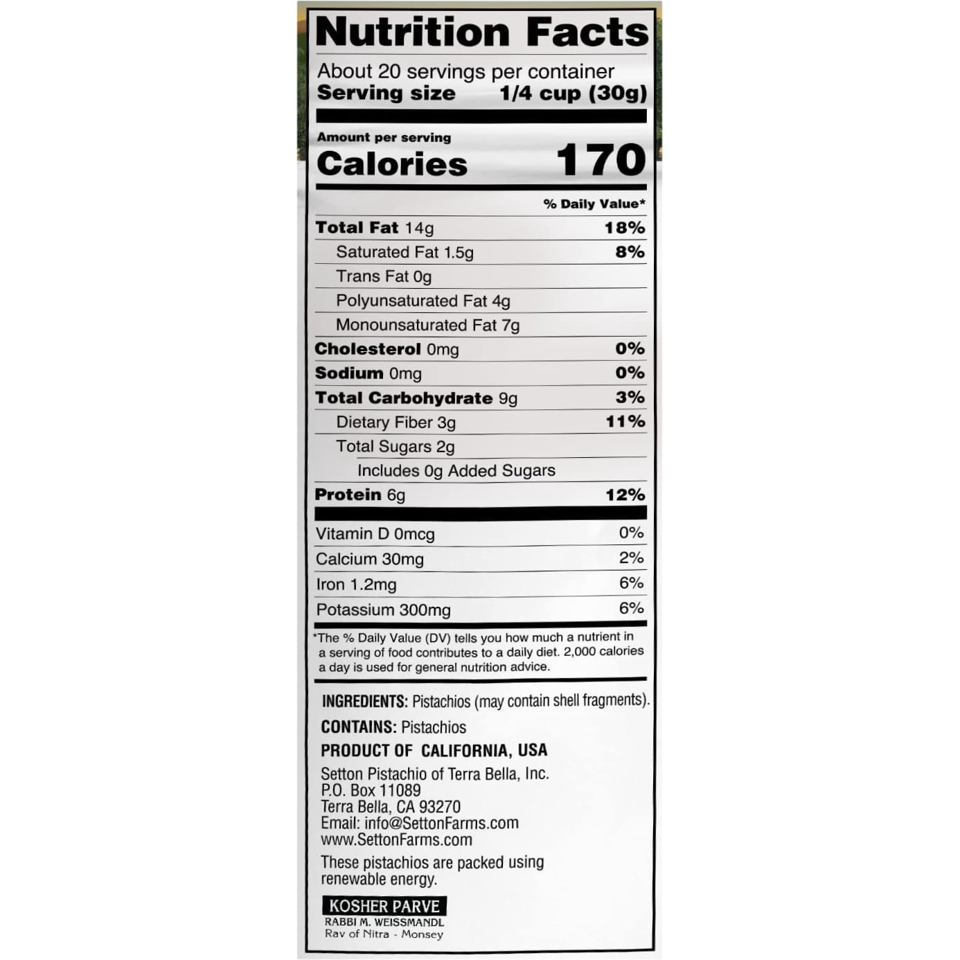 Setton Farms Naturally Raw Shelled Pistachios 20 oz Value Bag, No Shell Pistachios, Non-GMO Project Verified, Certified Gluten Free, Vegan and Kosher, Heart Healthy Snack, 20 Oz