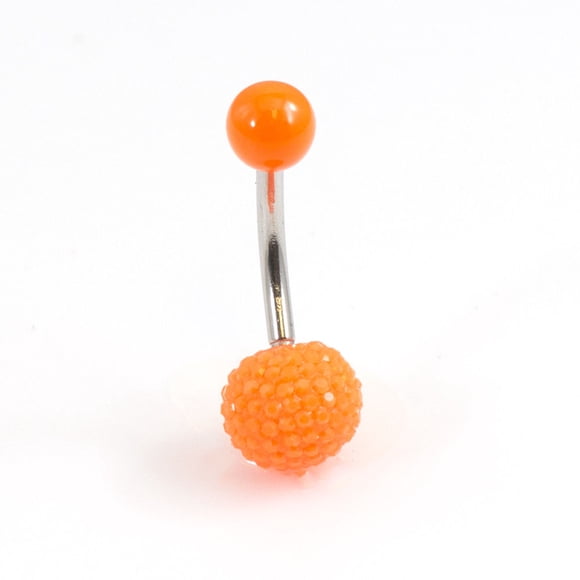 Belly Button Ring with Acrylic Textured Designed Balls 14ga 3/8 inches 10mm