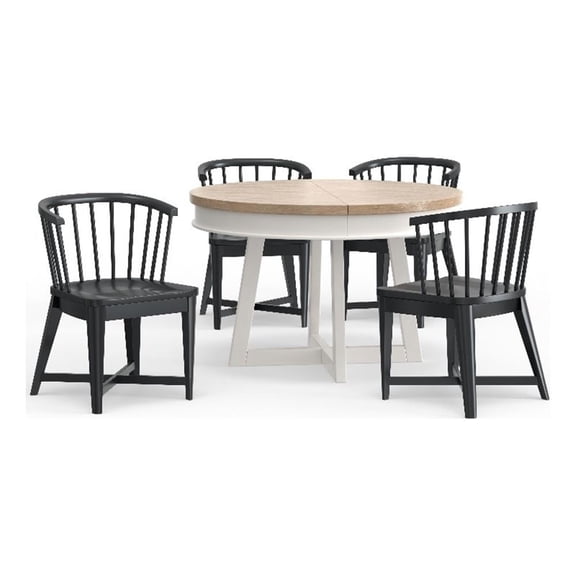Pemberly Row Contemporary 48-66" Round Dining Table and 4 Black Chairs