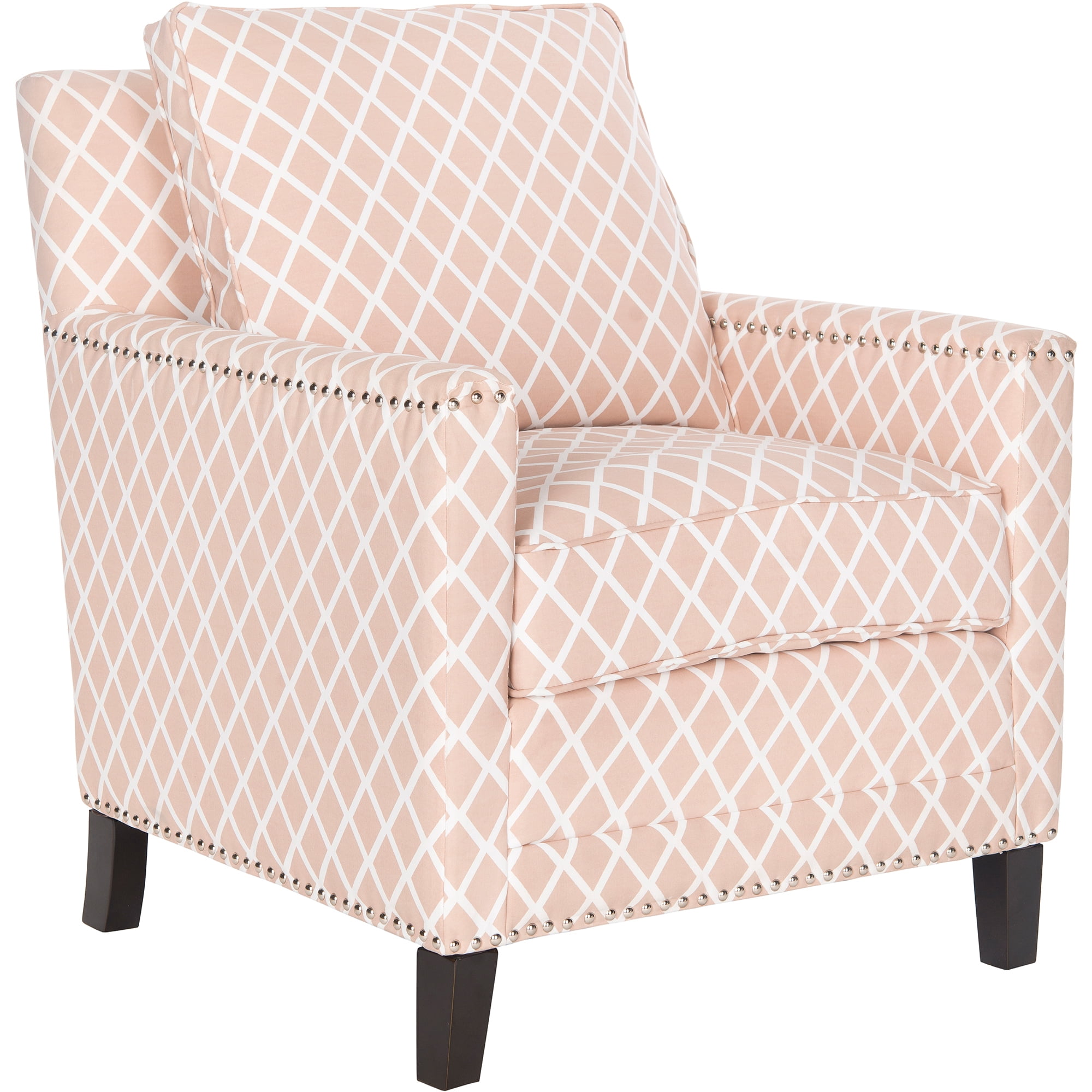 SAFAVIEH Buckler Classic Upholstered Club Chair w/ Silver Nail Heads, Peach Pink/White