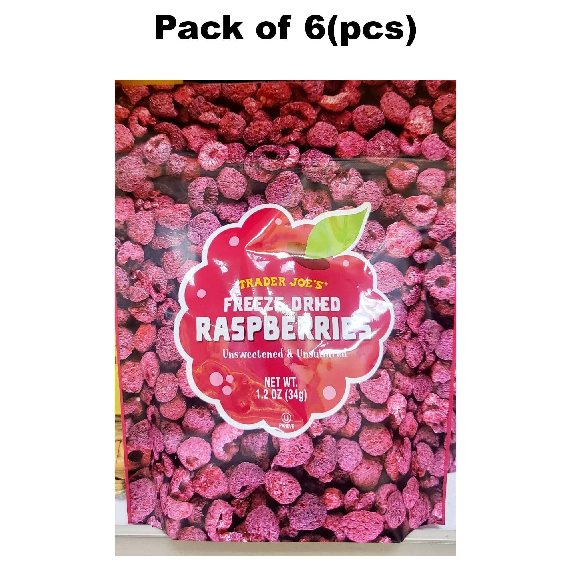 Trader Joe’s Freeze Dried Fruit RASPBERRY - Unsweetened & Unsultared, 6 Pack, 0.449 Lb