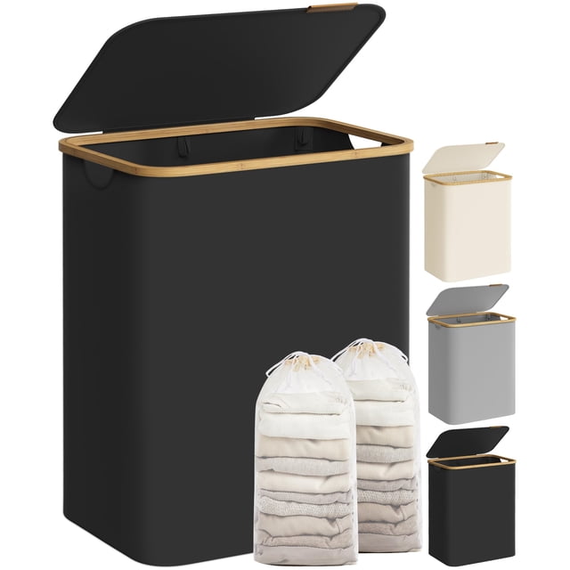 Cesto de Ropa SONGMICS con 2 Secciones 130L con Tapa, Negro Tinta