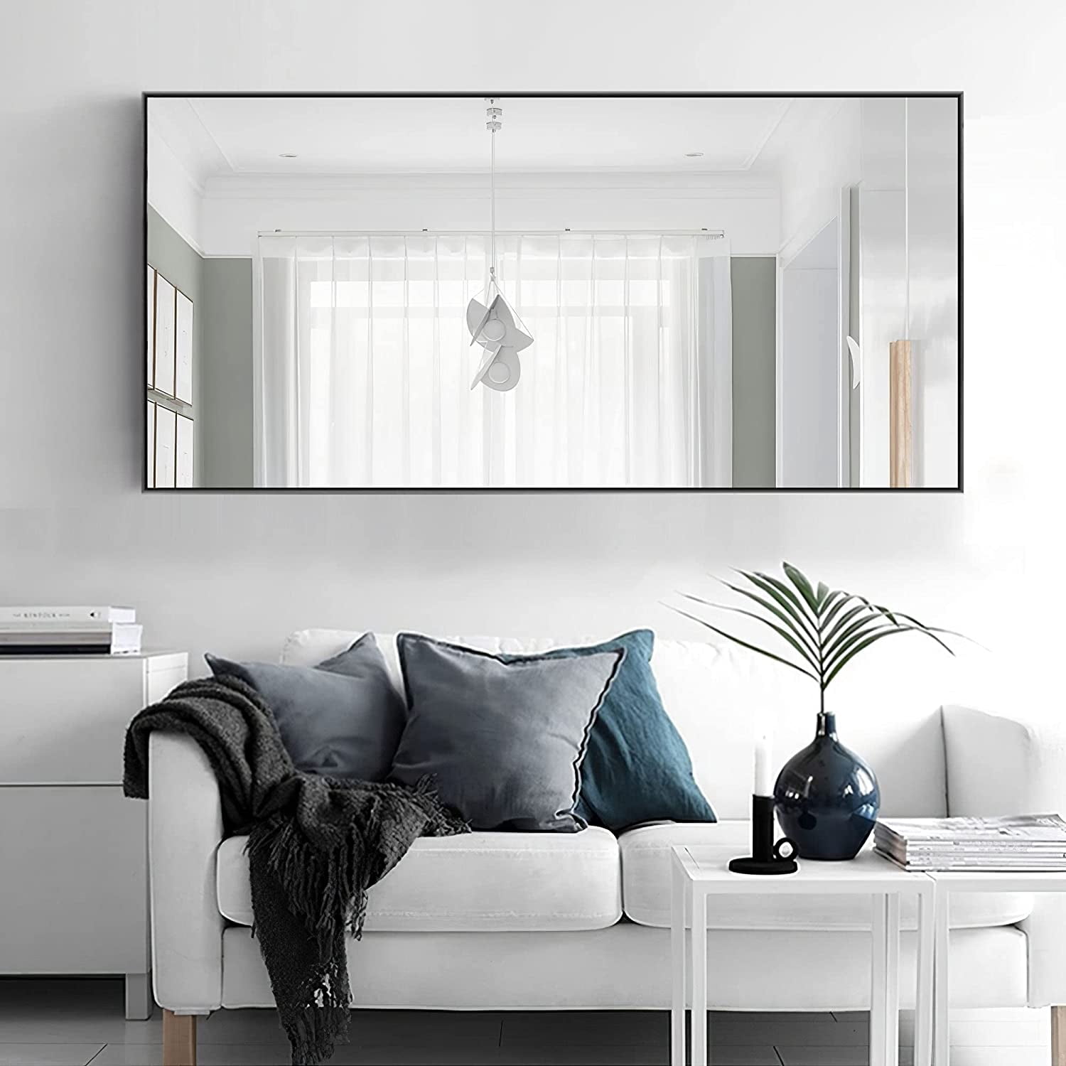 Wall Mirror 47"x22" Large Mirror Wall-Mounted for Bedroom Bathroom Living Room Aluminum Alloy,Black,no Stand