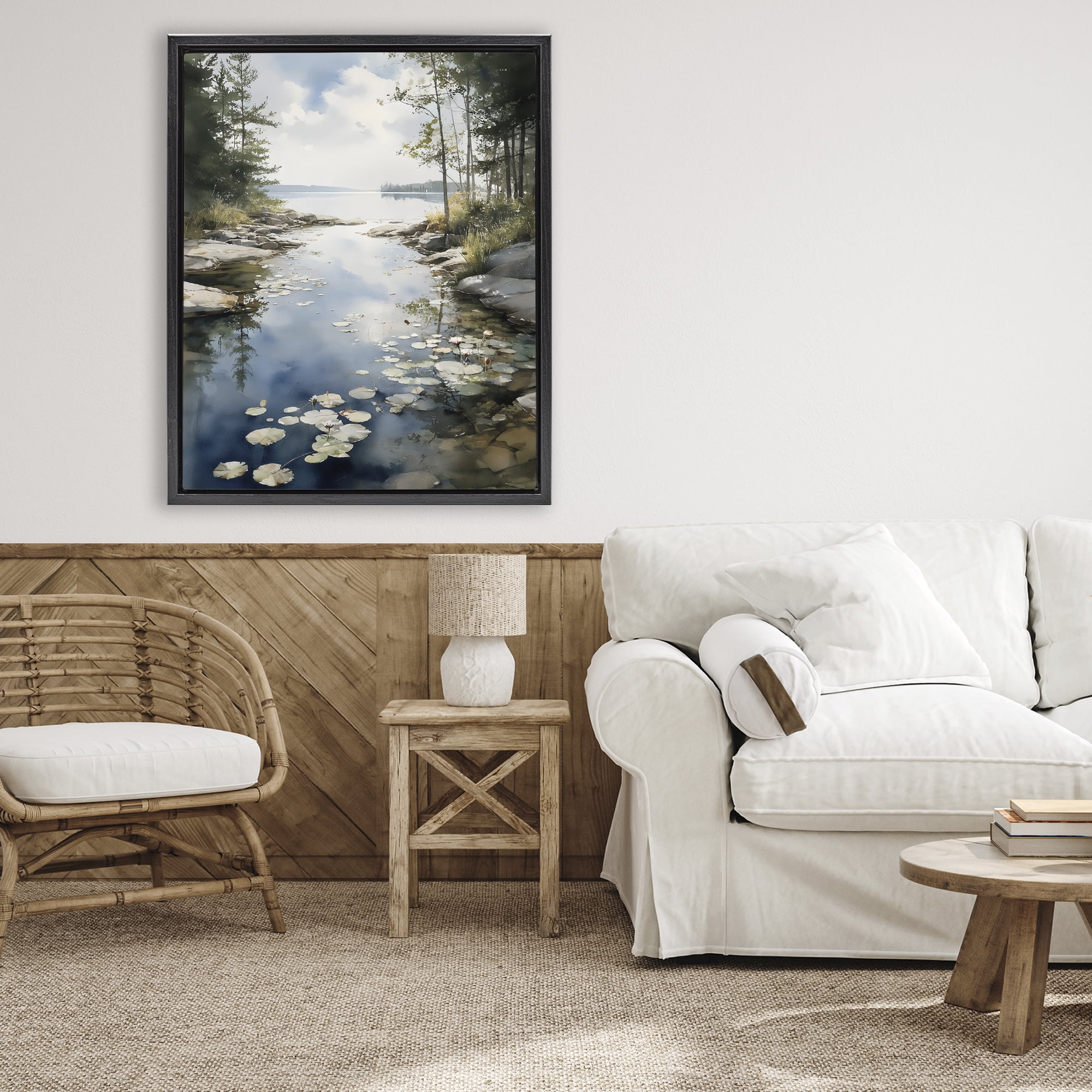 Stupell Industries Lilypad Inlet Reflection Black Framed Floater Canvas Wall Art, design by Franklyn Gregory