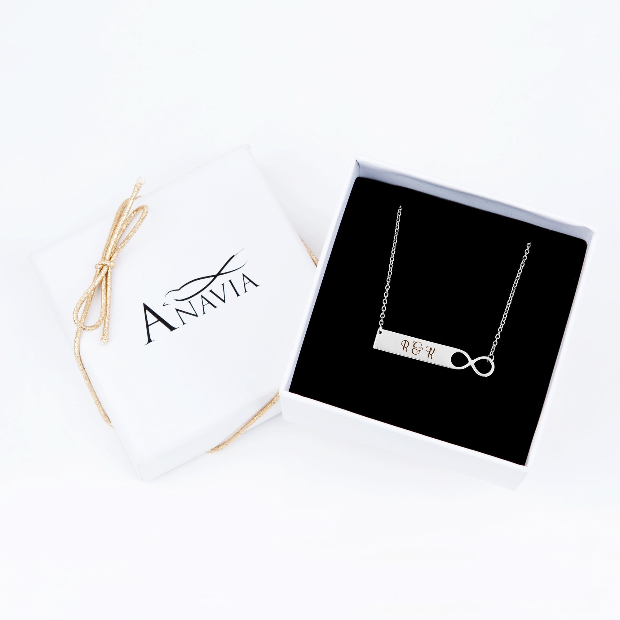Anavia Personalized Infinity Bar Necklace Gift for Her Women's Custom Jewelry Free Engraving Couples Name Necklace Gift for Girlfriend Fiancee Wife Free Gift Box Ships Next Day