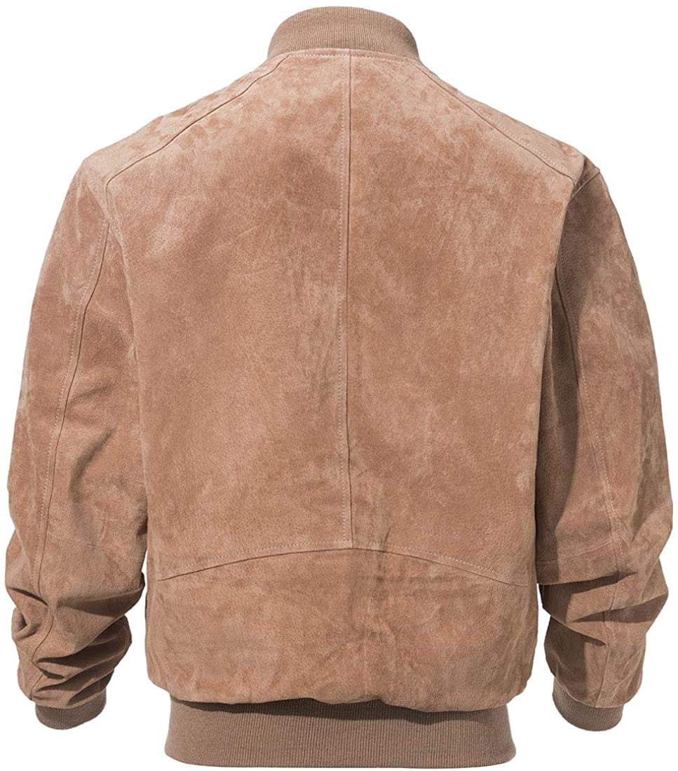 Men's Baseball Leather Jacket Vintage bomber Suede Jackets (S, Cognac)