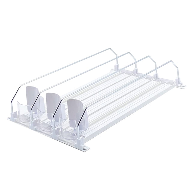 Soda Can Bottle Pusher Bebida Enlatada Push Rack Organizador Dispensador Spring Ancho Ajustable Glide en Forma E para Refrigerador