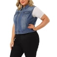 thumbnail image 4 of MODA NOVA Juniors Plus Size Trucker Zipper Front Sleeveless Denim Vest Jacket, 4 of 6