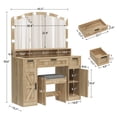 thumbnail image 6 of FANGSUM Farmhouse Vanity Desk with Large Lighted Mirror and 10 Lights, 43.3" Glass Tabletop Makeup Vanity with 3 Drawers, Large Vanity Tabel Set with Long Shelf, 2 Cabinets and Stool, 6 of 7