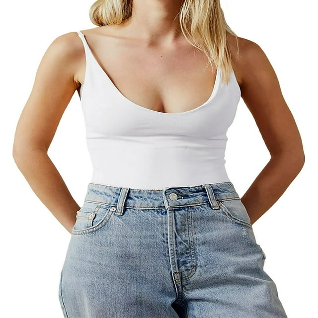 PENGXIANG Women Spaghetti Strap Camisole Solid Color U-Neck Sleeveless Sling Tank Tops Basic Tops