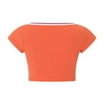 thumbnail image 4 of Women Short Sleeve T-Shirt V Neck Ribbed Knit Crop Top Contrast Color Slim Fitted Casual Basic Tee Top, 4 of 6
