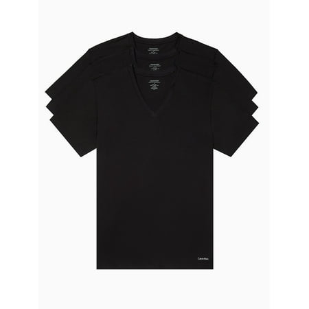 Calvin Klein Men's Cotton Classics Fit V-Neck T-Shirt -3 Pack, Black, Large