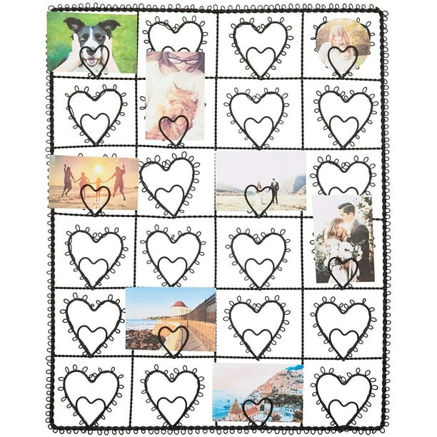 Black Metal Photo Picture Wire Wall Grid Panel Organizer With Heart Shape Holder 14 X 16 In Walmart Com