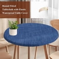 thumbnail image 4 of Navy Blue Round Tablecloth, Fitted Table Cover with Elastic for 55"-60" Round Tables, Vintage Country Monochrome Farmhouse Table Cloth Outdoor Indoor Dinning Party Waterproof Tablecloths, 4 of 7