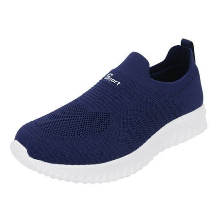 Huesdet Men s Slip in Hands Free Barefoot Shoes Wide Toe Box Minimalist Walking Sneakers Low Top Slip On Casual Comfortable(Blue 8)