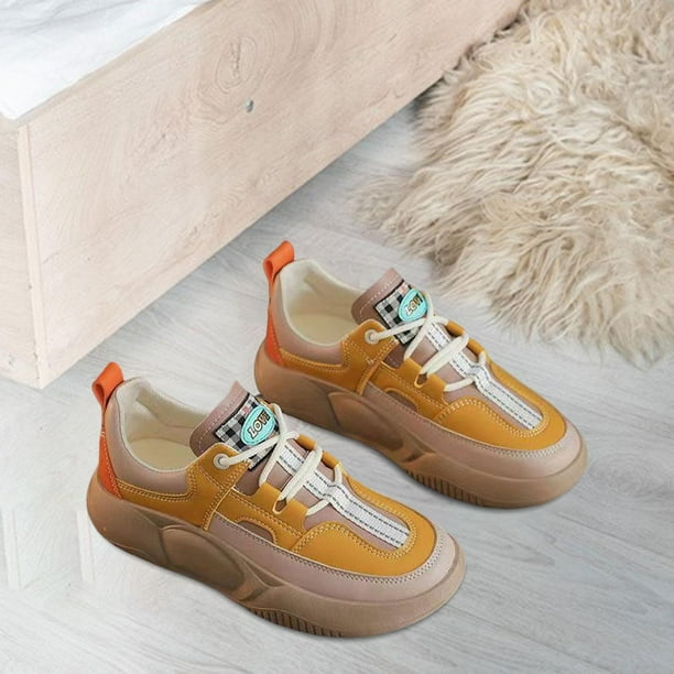 Zapatos informales para mujer, zapatos para caminar, suela gruesa, zapatillas de deporte a la moda, zapatillas antideslizantes con cordones y Amarillo