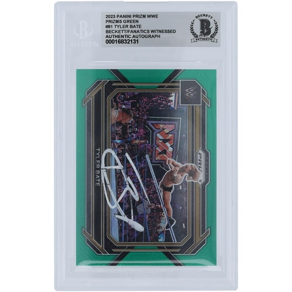 Tyler Bate WWE Autographed 2023 Panini Prizm Green Prizm White Ink #81 Beckett Fanatics Witnessed Authenticated Card - Fanatics Authentic Certified