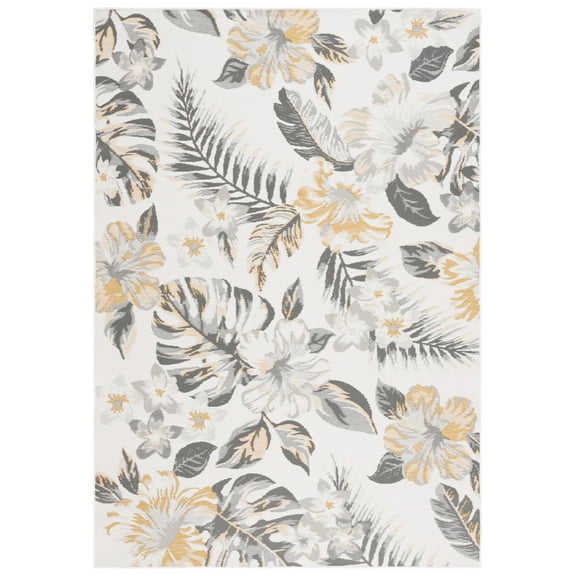 SAFAVIEH Sunrise Cole Floral Reversible Indoor/Outdoor Area Rug, Ivory/Grey Gold, 4' x 5'7"