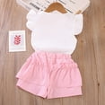 thumbnail image 5 of Xyant Toddler Baby Girls Clothes 2Pcs Summer Outfits Ruffle Sleeve T-shirt + Solid Shorts Cute Infant Girl Clothes Set (Pink,4-5 Years), 5 of 7